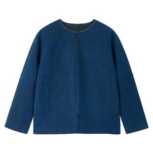 布小匠原创设计新款桑蚕丝香云纱龟纹上衣女款新中式国风蓝色衬衫