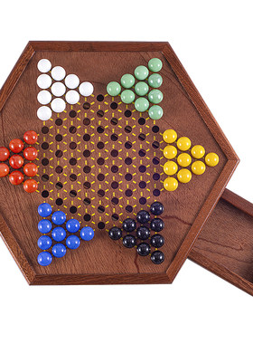 跳棋儿童益智高档木制玻璃老式