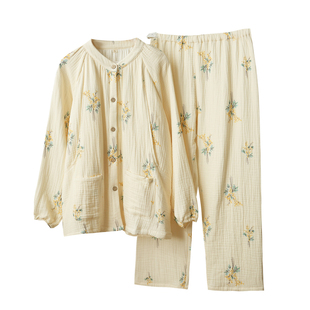 四层纱布 女士纯棉哺乳衣 月子服长袖长裤睡衣家居套装 秋冬 女装