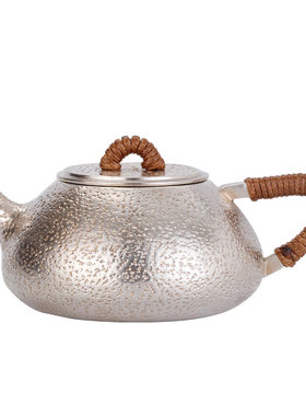 乔师傅纯银泡茶壶手工石瓢小银壶