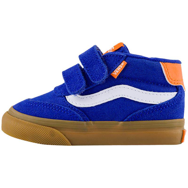 Vans范斯童鞋官方 Brooklyn Mid V蓝色魔术贴牛筋底小童板鞋