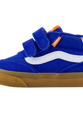 Vans范斯童鞋官方 Brooklyn Mid V蓝色魔术贴牛筋底小童板鞋