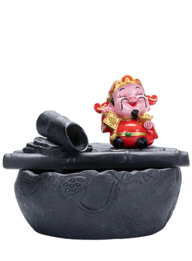 流水摆件循环水喷泉陶瓷招财财神