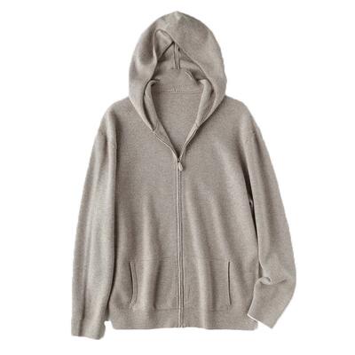 山羊绒连帽针织拉链开衫休闲外套