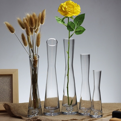 小口径玻璃花瓶摆件客厅插花透明养百合玫瑰高款细长款细口小清