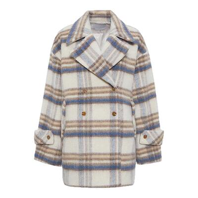 MOUSSY 春季新品复古学院风格纹双排扣毛呢大衣028IAA30-0421