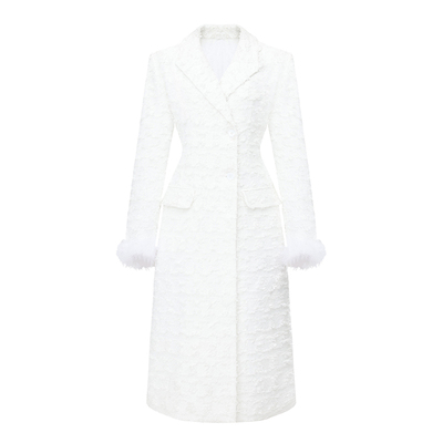 HTCU白色小香风西装大衣长外套