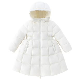 米米哈罗女童羽绒服儿童中长款90白鸭绒杜邦三防外套冬装2025新款