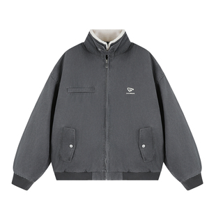 GOOZI MADE 羊羔绒翻领棉衣外套男冬季加厚棉袄美式复古工装棉服