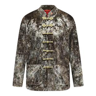 碧海潮生【山渐青】秋冬新款原创中国风国潮中式休闲印花丝绒唐装