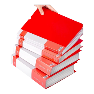 大红色文件夹双夹中国红讲义资料册多层透明插页袋20页朗诵稿夹本演讲夹板a4纸夹子收纳夹册喜庆婚礼用档案夹