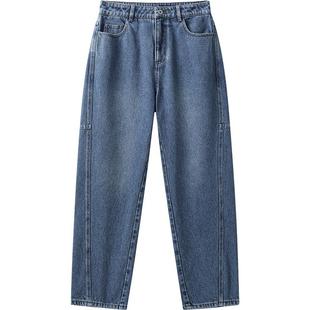播冬季蓝色牛仔裤女设计感宽松直筒长裤DDR4KD5105