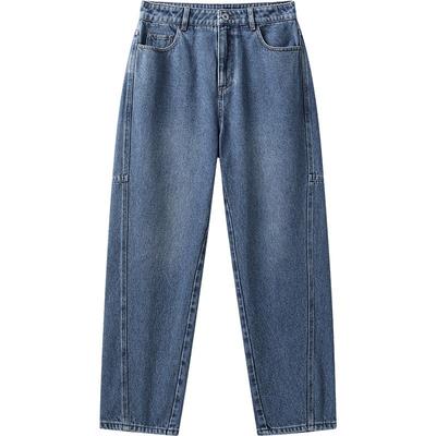 播冬季蓝色牛仔裤女设计感宽松直筒长裤DDR4KD5105