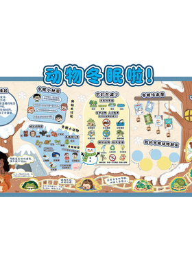 小学冬天来啦班级黑板报动物冬眠