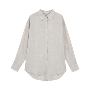 NEVA HU莱赛尔亚麻混纺 长袖衬衫女轻薄防晒衬衣简约气质宽松上衣