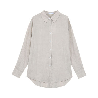 NEVA HU莱赛尔亚麻混纺 长袖衬衫女轻薄防晒衬衣简约气质宽松上衣