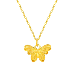 老凤祥黄金蝴蝶项链女士新款足金吊坠纯金锁骨链情人节礼物送女友