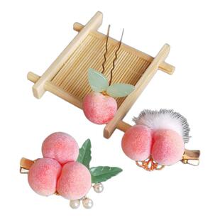 明制汉服配饰发夹古风发簪套装桃子百搭簪子发饰儿童头饰品边夹女