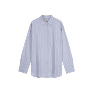 CK Jeans26春秋女士休闲度假简约刺绣纯棉府绸宽松条纹长袖衬衫