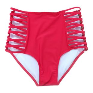 欧美白色性感比基尼泳衣高腰泳裤女士三角黑色显瘦大码温泉游泳裤