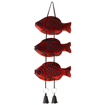 可爱热带鱼木制过道铃铛挂件壁饰