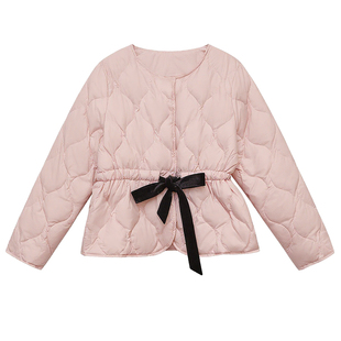 DM100大码女装微胖mm显瘦冬季新款外套气质丝绒带收腰短款羽绒服