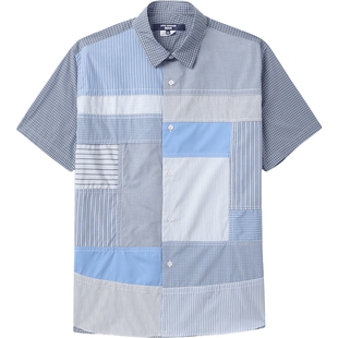 IT JUNYA WATANABE男装短袖衬衫新款裁布拼接拼色衬衣WMB015MM