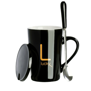姓氏字母马克杯大陶瓷杯子带盖勺咖啡杯家用情侣喝水杯办公室茶杯