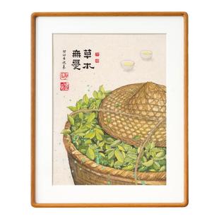 祝嘉望山小书房茶室装饰画茶叶新中式水墨原木风日式餐厅双联挂画