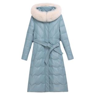 真皮羽绒服女中长款修身2025冬季新款海宁绵羊皮狐狸毛领加厚外套