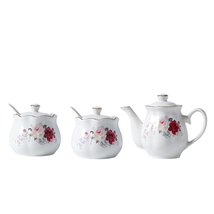 陶瓷调味罐油壶套装组合辣椒罐醋壶厨房用品三件套餐厅饭店调料盒