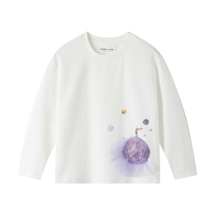 加比瑞女童长袖T恤白色 女孩春款打底衫儿童秋装上衣中大童创意