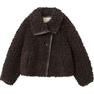 播商场同款复古时髦宽松短款外套女秋冬新款毛绒上衣BDS4AD3887