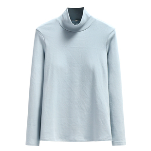 半高领带胸垫一体打底衫女棉质修身有领护颈长袖上衣可外穿