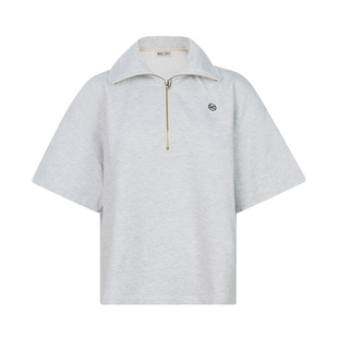 【折扣】RECTO纯色棉质经典刺绣logo女士翻领拉链款短袖上衣