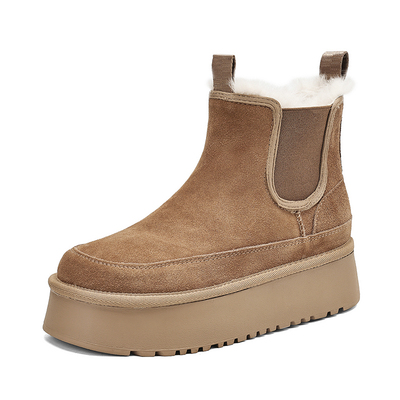 达芙妮厚底雪地靴加绒切尔西短靴