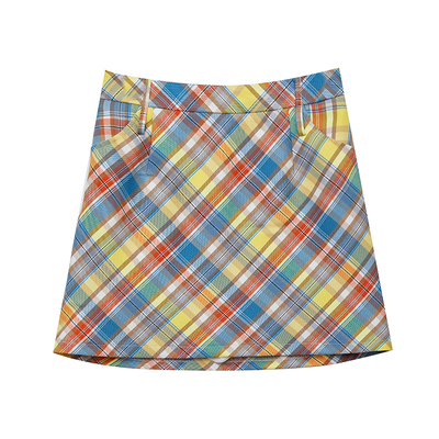 DM100大码百分百女装秋季微胖mm撞色格纹多巴胺穿搭短款半身裙