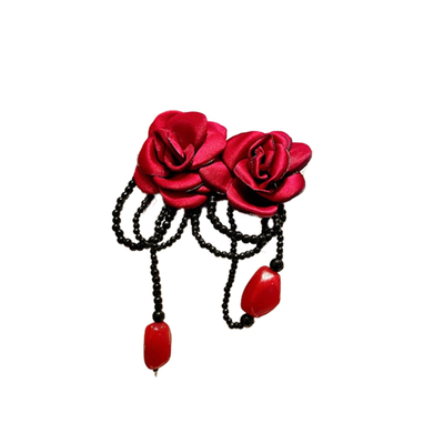 酒红色玫瑰花朵气质耳环
