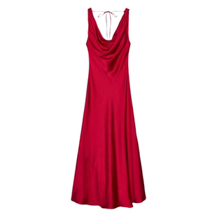 ZA外贸出口连衣裙系带出众红色丝缎高定质感吊带晚礼服2590987