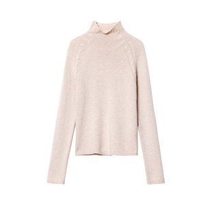 日神秋冬新品高领纯羊绒衫堆堆领纯色插肩绞花保暖套头毛衣针织衫