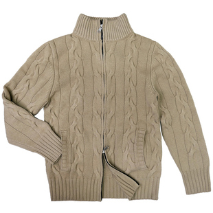 纯羊毛厚毛衣半高领美式秋冬男修身休闲暖外套粗针织麻花拉链开衫