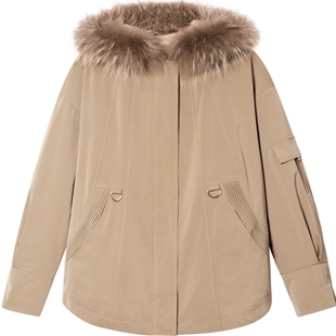 诗篇专选貉子毛领连帽可拆卸白鹅绒内胆派克服羽绒服冬款