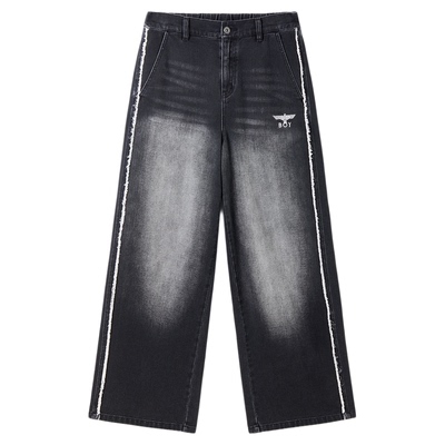 BOYLONDON春季潮牌男女同款时尚百搭休闲慵懒直筒牛仔长裤N34062