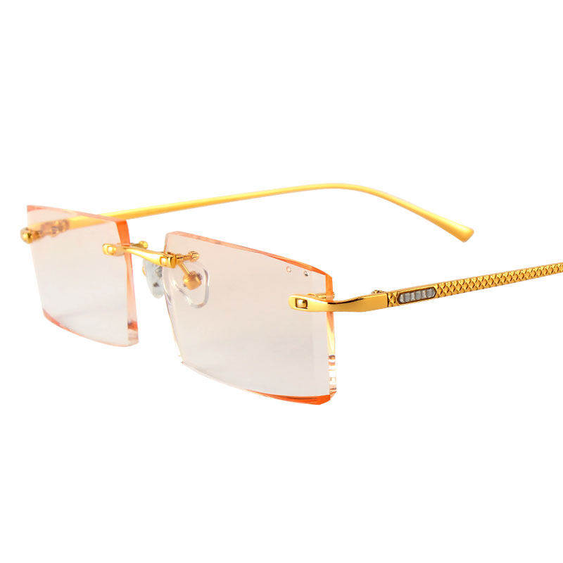 钻石切边眼镜男无框变色近视加散光配防辐射防眩光包金纯钛眼睛架