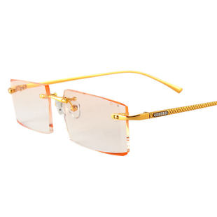 钻石切边眼镜男无框变色近视加散光配防辐射防眩光包金纯钛眼睛架