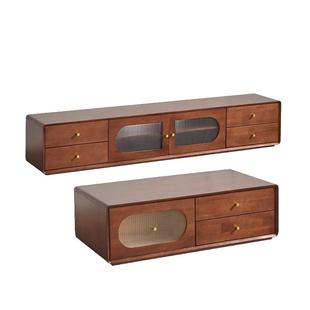 实木电视柜现代简约客厅家用茶几组合胡桃木色小户型落地电视机柜