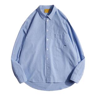 BDCT 日系复古山系logo刺绣长袖衬衫男春秋潮牌纯棉纯色衬衣外套