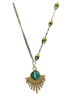 复古孔雀石项链女钛钢锁骨链