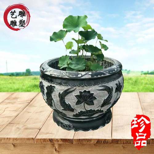 石雕青石鱼缸花缸  别墅庭院园林仿古雕刻厂家制做 曲阳雕刻