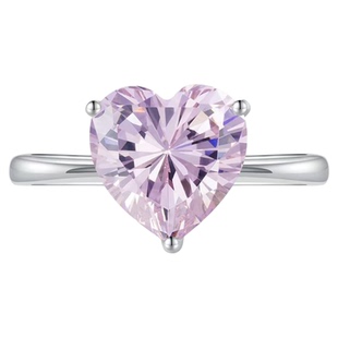 18K白金三克拉粉色大爱心高碳钻石戒指女 爆闪轻奢个性显贵食指戒